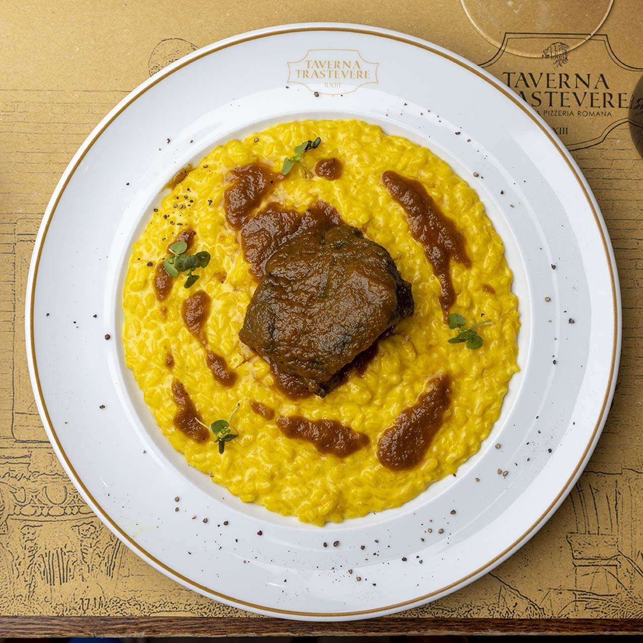 saffron risotto with slow cooked meat